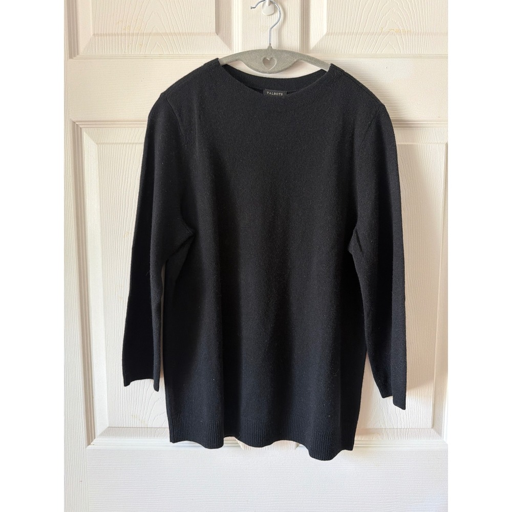 Talbots Pure Cashmere Sweater L Black Crewneck Minimalist Classic Luxury Capsule